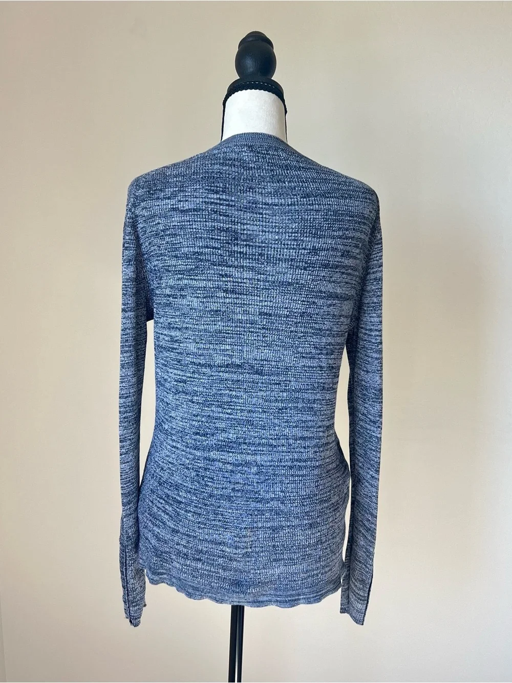 J.Crew Blue & White Marled Knit Sweater Button Cuffs Women’s Size Large